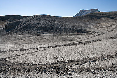 Factory Butte, Tire Tracks, and Erosion
