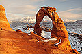 Delicate Arch and La Sal Mountains, Winter Sunset