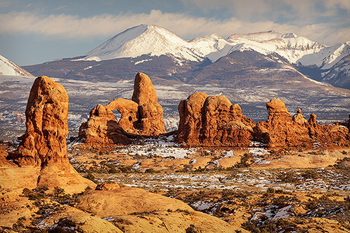 Turret Arch and LaSalle Mountains, Winter